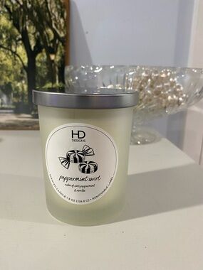 🆕 HD Designs Peppermint Swirl Jar Frost Glass Candle 8 oz Holiday Winter ✨